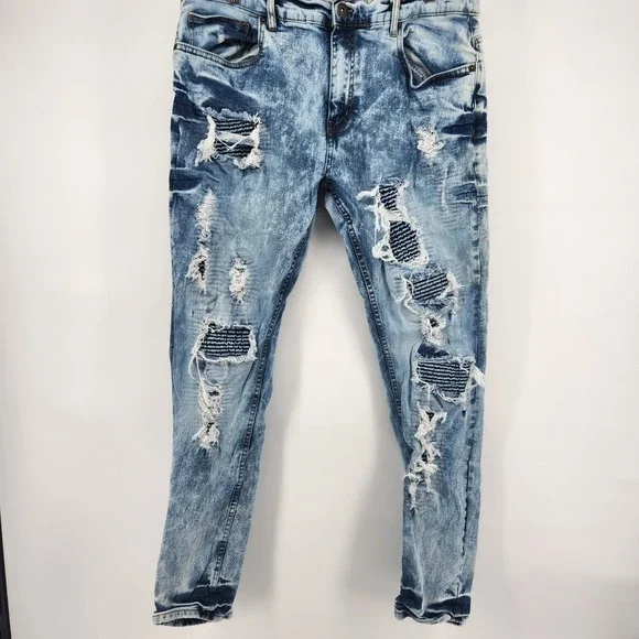 EVOLUTION IN DESIGN Mens Acid‎ Wash Distressed Ripped Jeans Size 38 - Picture 2 of 8